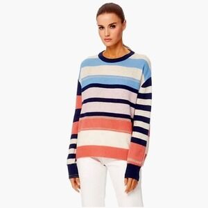 360 Cashmere Thea Sweater Pink Blue Striped Metallic Crewneck Sweater Size Small